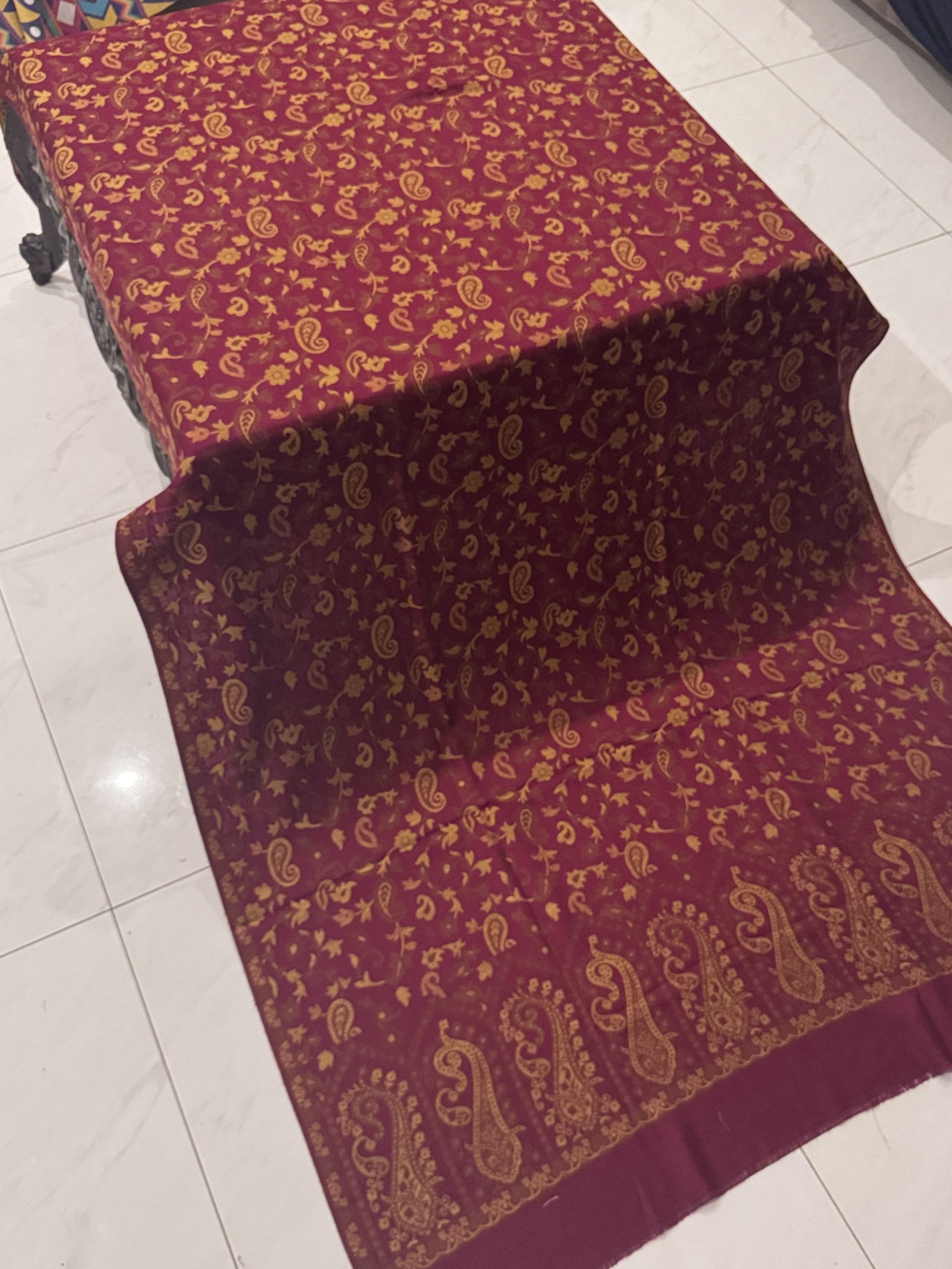 Maroon Kani Shawl with Gold Design - Image 2