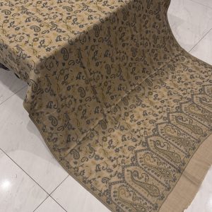 Light Beige Kani Shawl with Yellowish Blue Design