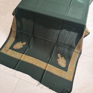 Big Border Embroidered Bottle Green Shawl