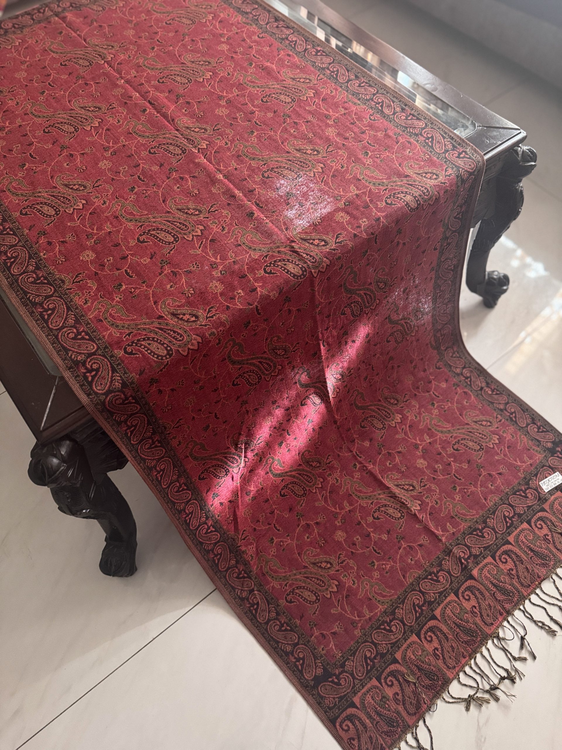 Bohemia Style Maroon Pashmina Stole (28 x 70 inches) - Image 5