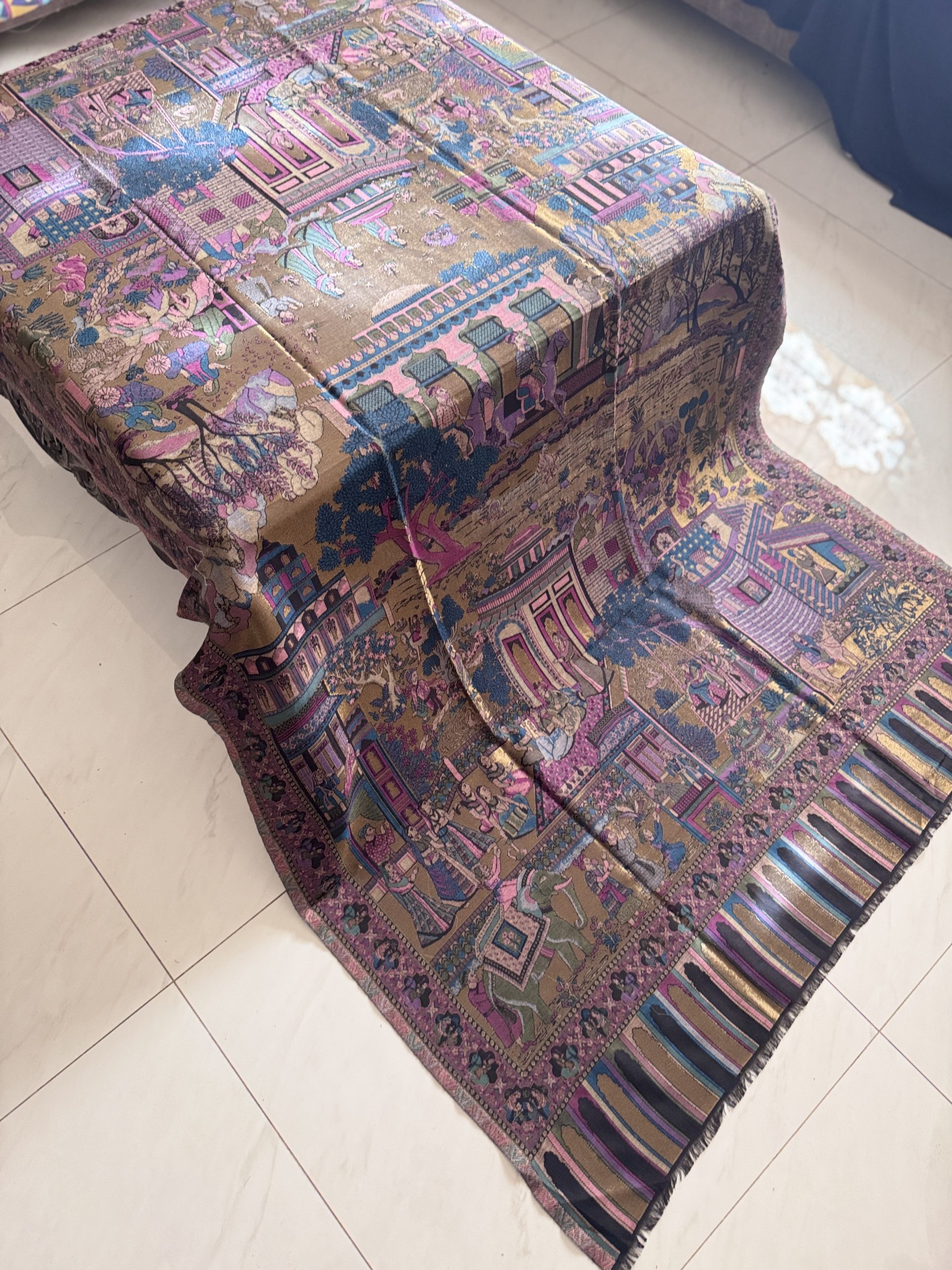 “Zinc & Gold Luminescence” Kani Moonlight Full Jaal Shawl - Image 2