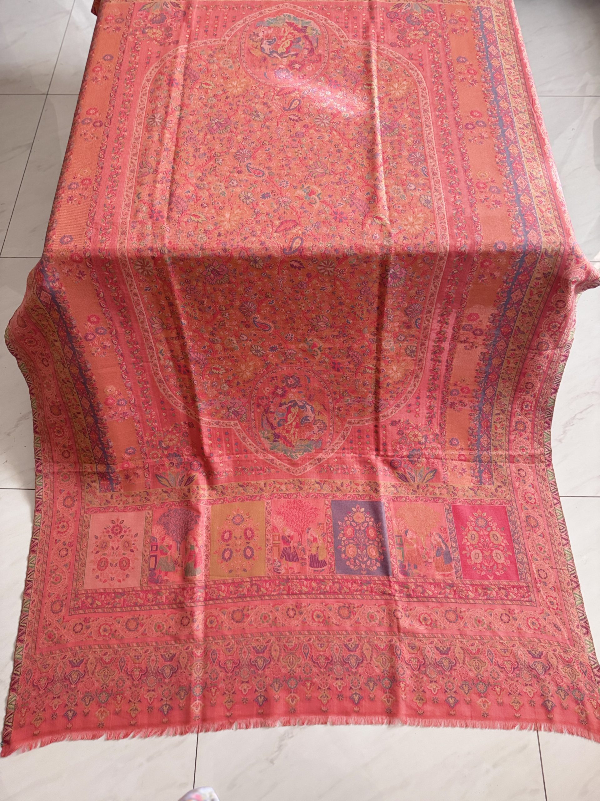 “Peach Dawn Serenade” Kani Moonlight Full Jaal Shawl (40x80)