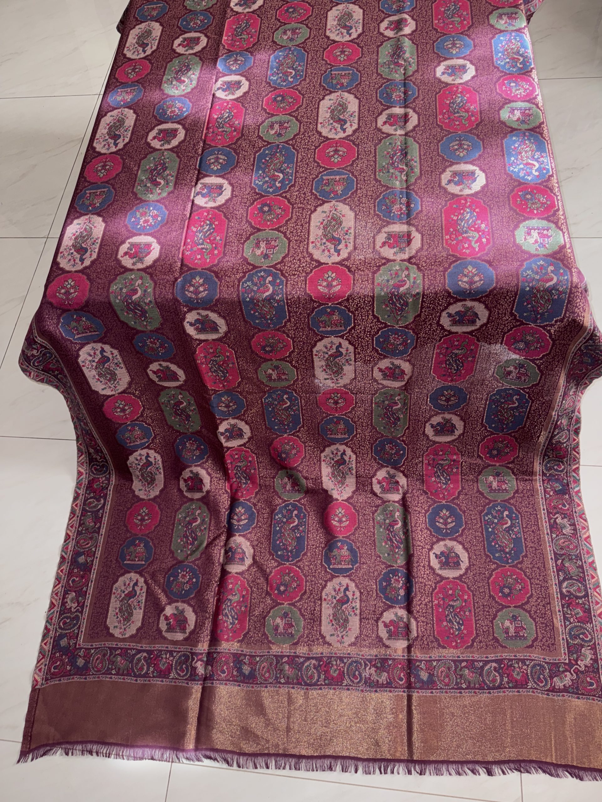 “Magenta Moon Aura” Kani Moonlight Full Jaal Shawl - Image 2