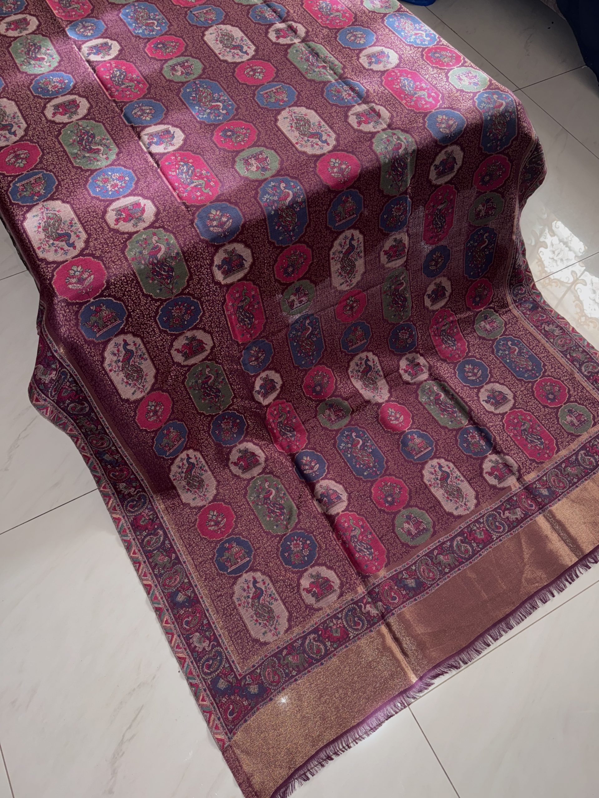 “Magenta Moon Aura” Kani Moonlight Full Jaal Shawl - Image 3