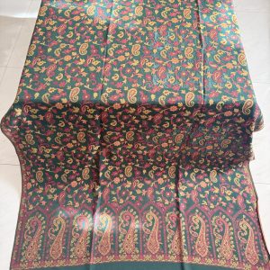 Kani Pashmina Shawl with Bottle Green Base & Golden Paisley Design
