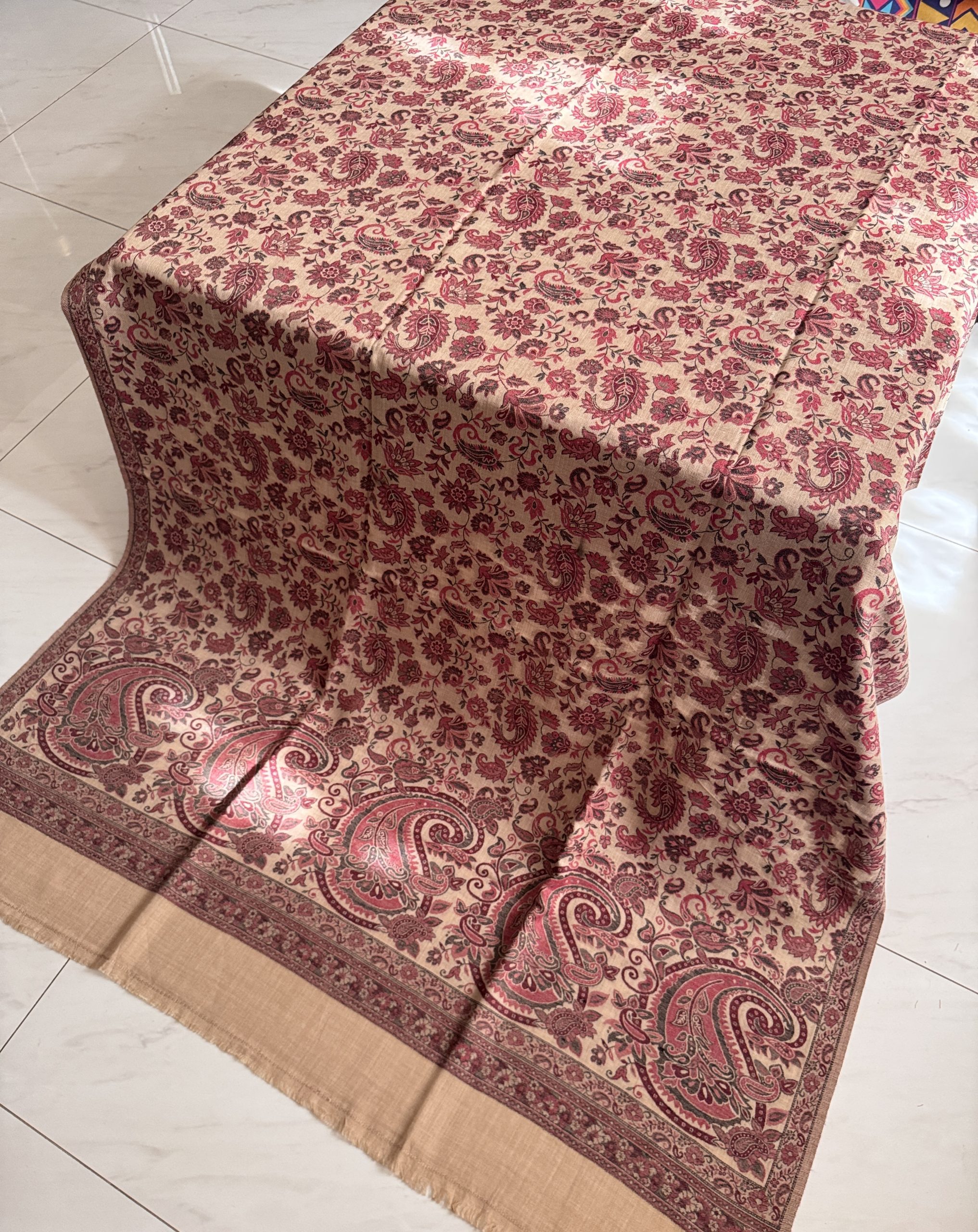 Beige Kani Pashmina Shawl – Elegant, Warm & Traditionally Crafted - Image 2