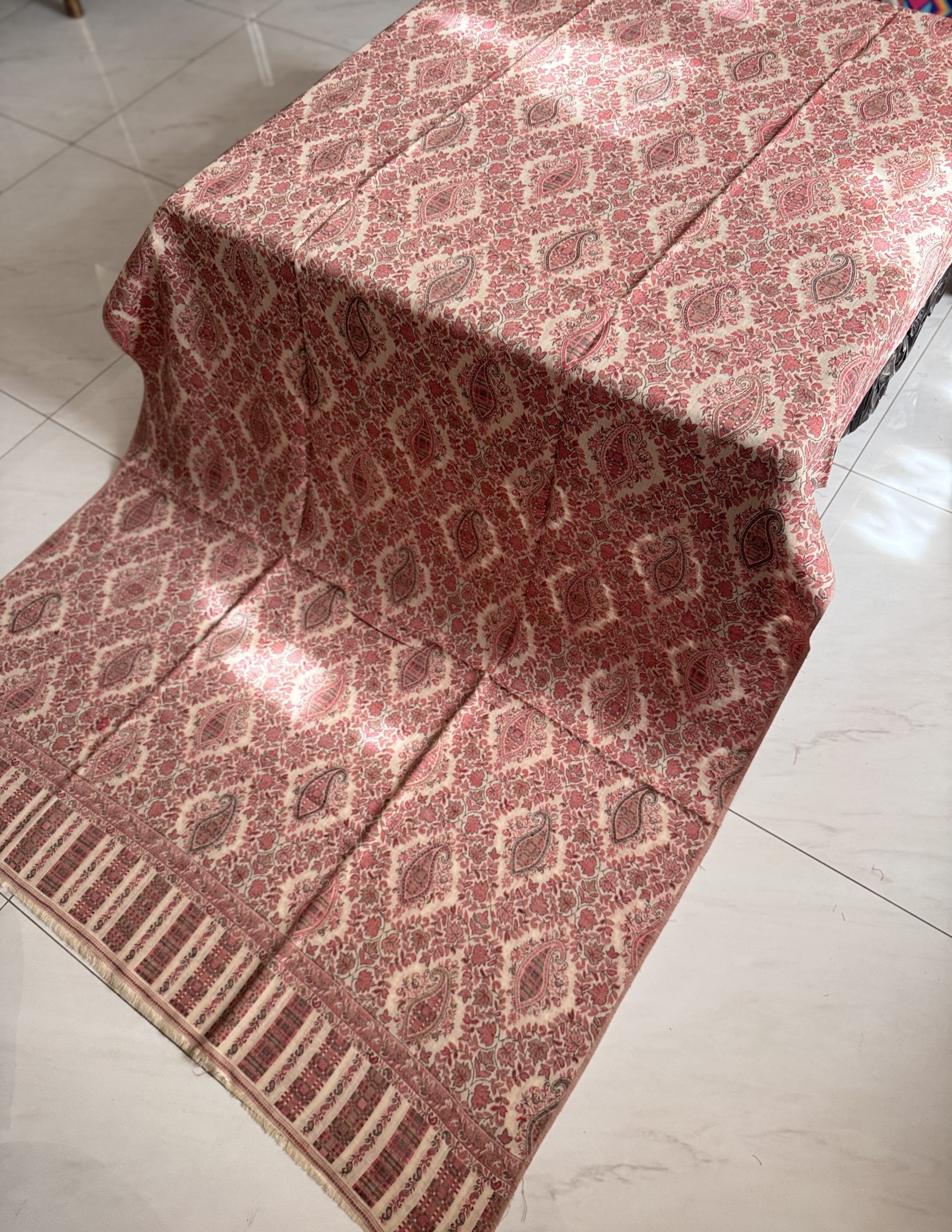 Beige Kani Shawl with Unique Geometric Design – Modern Elegance Meets Kashmiri Craftsmanship - Image 2