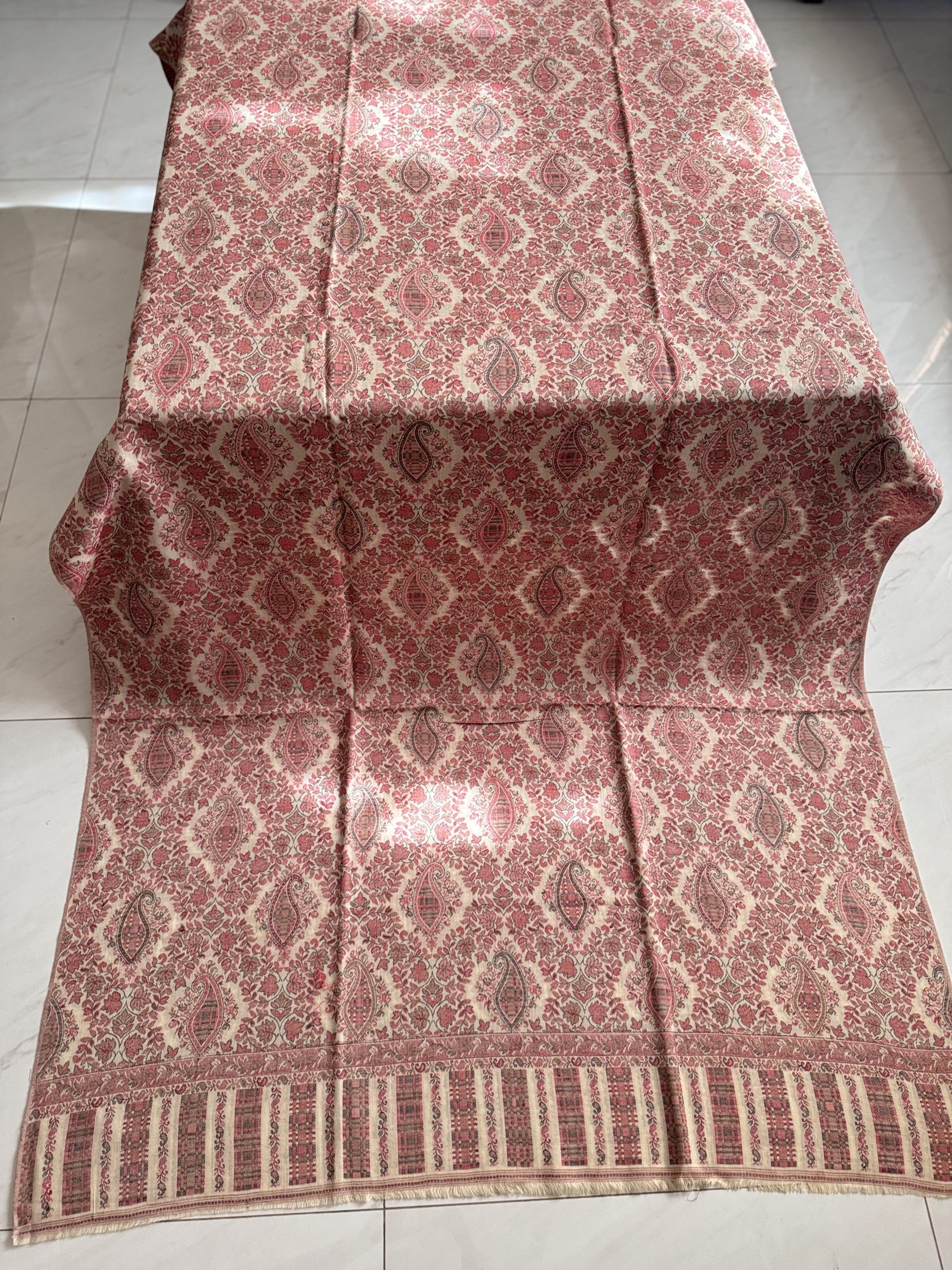 Beige Kani Shawl with Unique Geometric Design – Modern Elegance Meets Kashmiri Craftsmanship