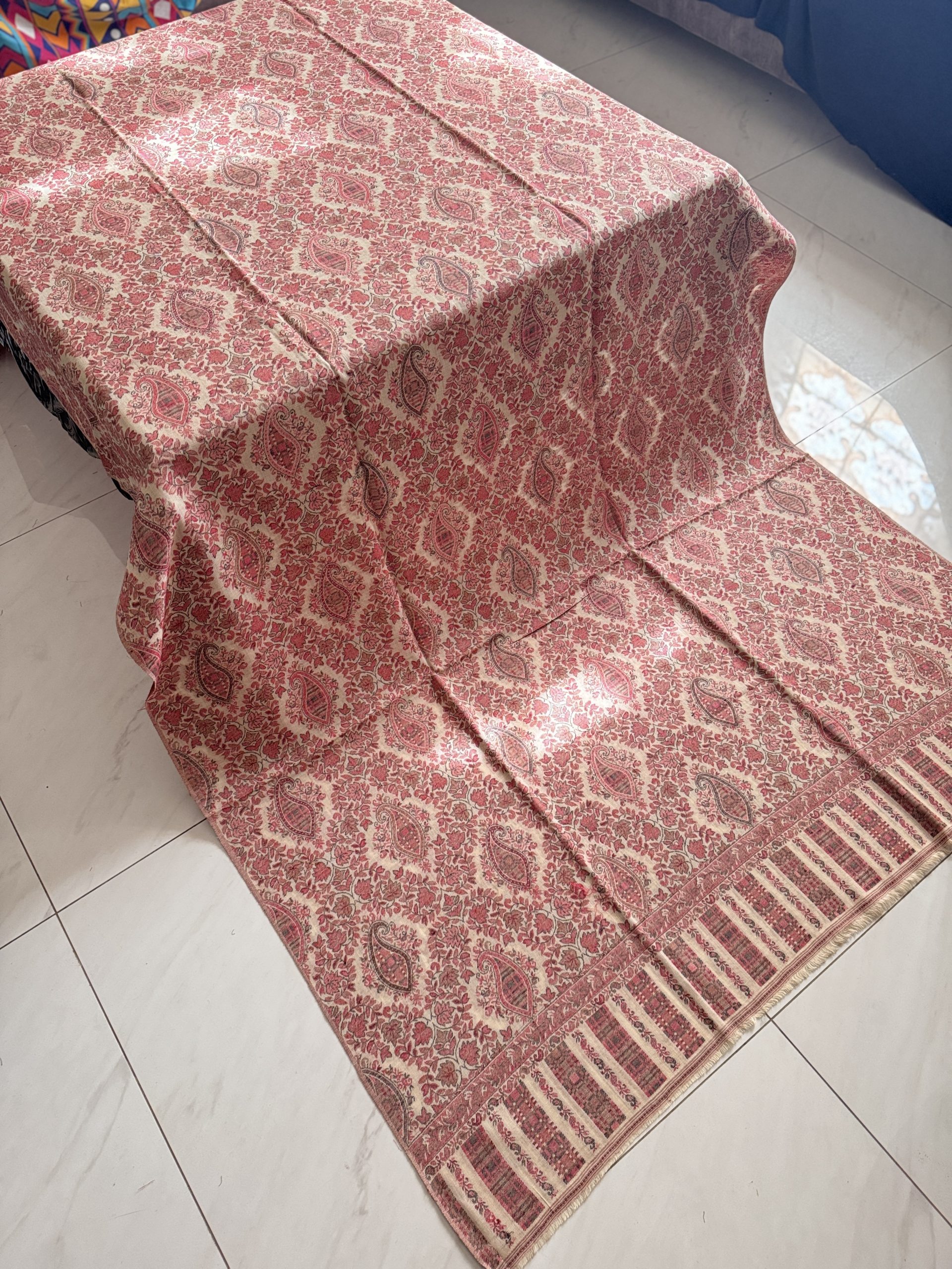Beige Kani Shawl with Unique Geometric Design – Modern Elegance Meets Kashmiri Craftsmanship - Image 3