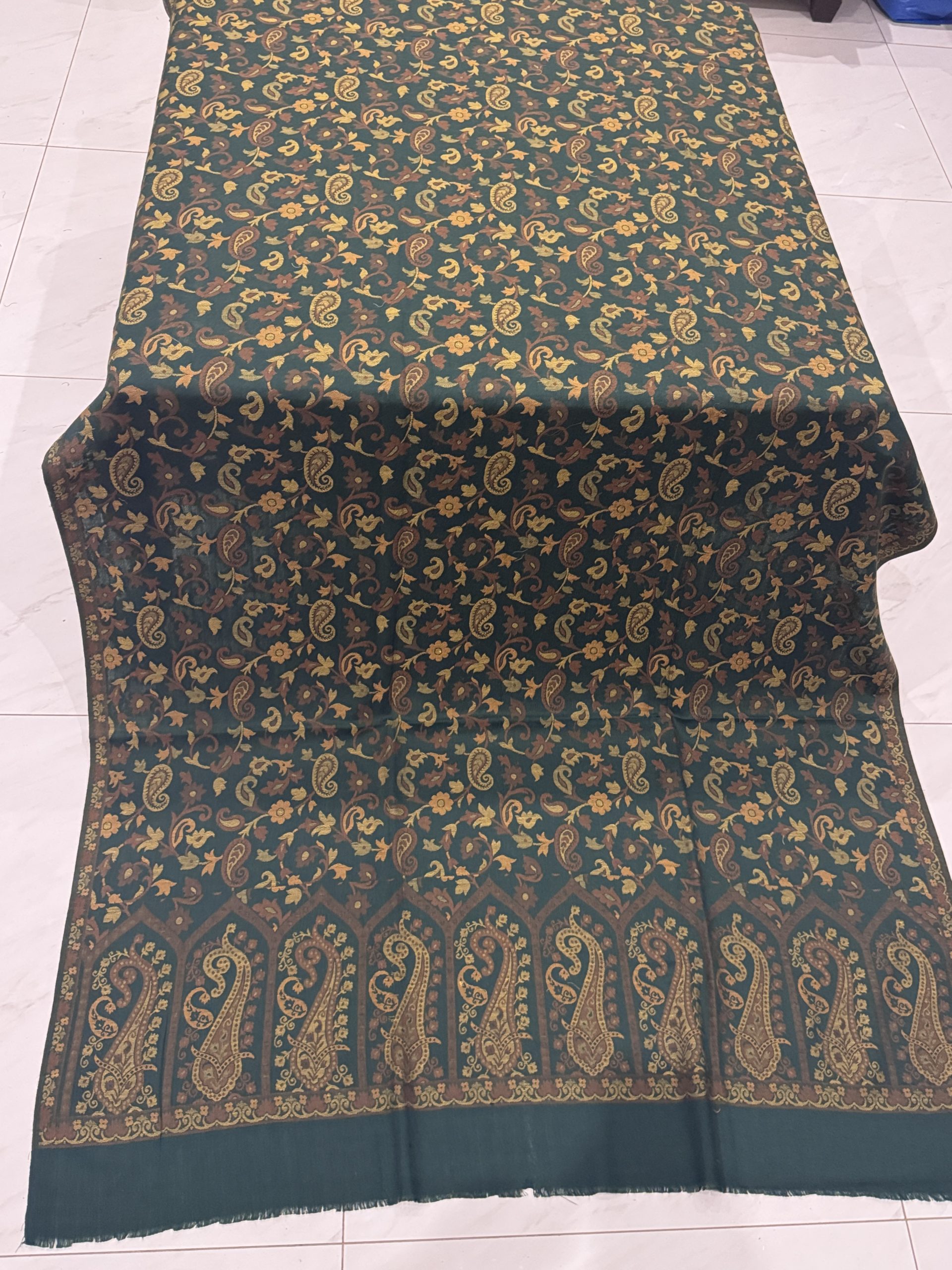 Bottle Green Kani Pashmina Shawl with Exquisite Golden Design