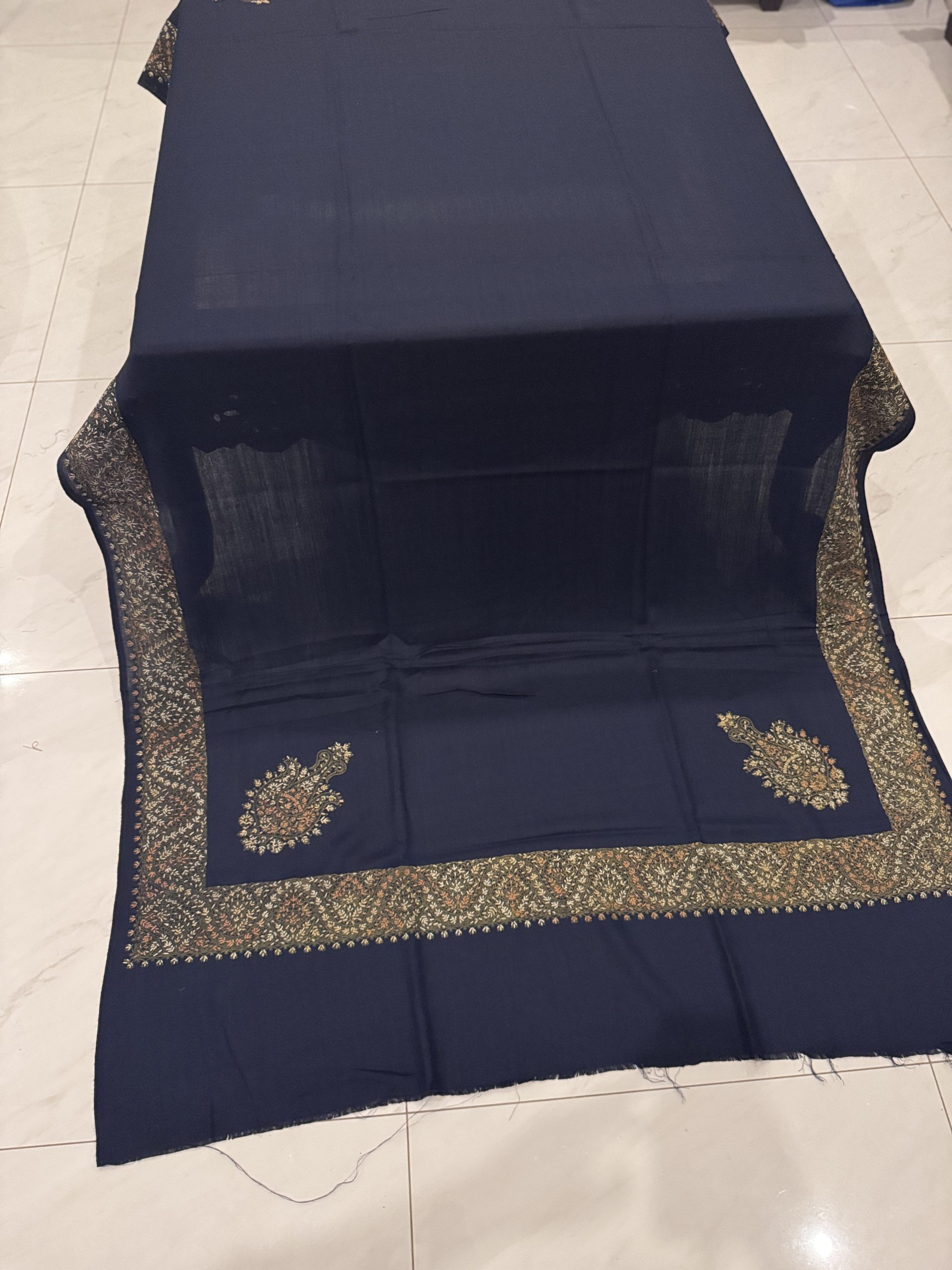 Navy Blue Border Embroidered Pashmina Shawl - Image 3