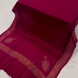 Maroon Border Embroidered Pashmina Shawl