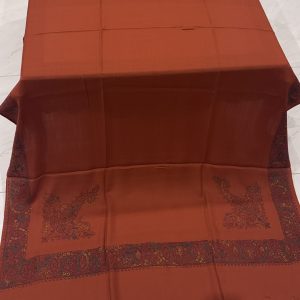 Rust Colour Border Embroidered Pashmina Shawl