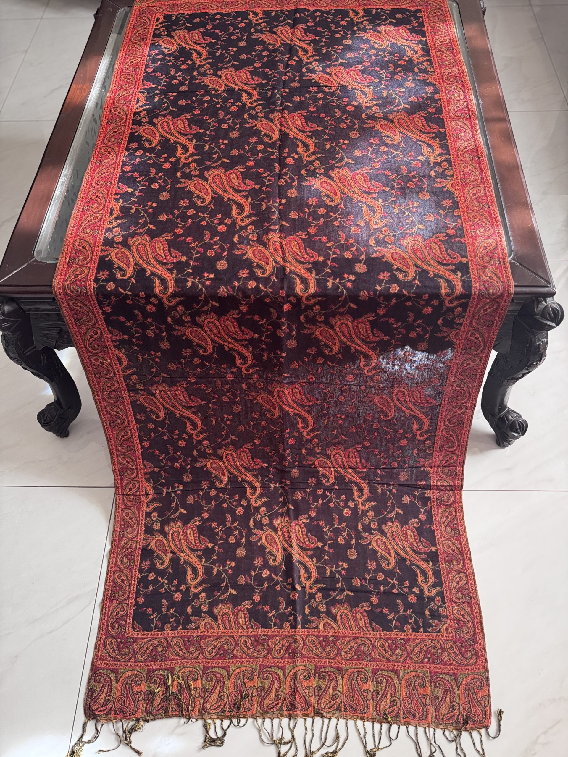 Bohemia Style Black Pashmina Stole with Rust Design (28 × 70 Inches) - Image 2