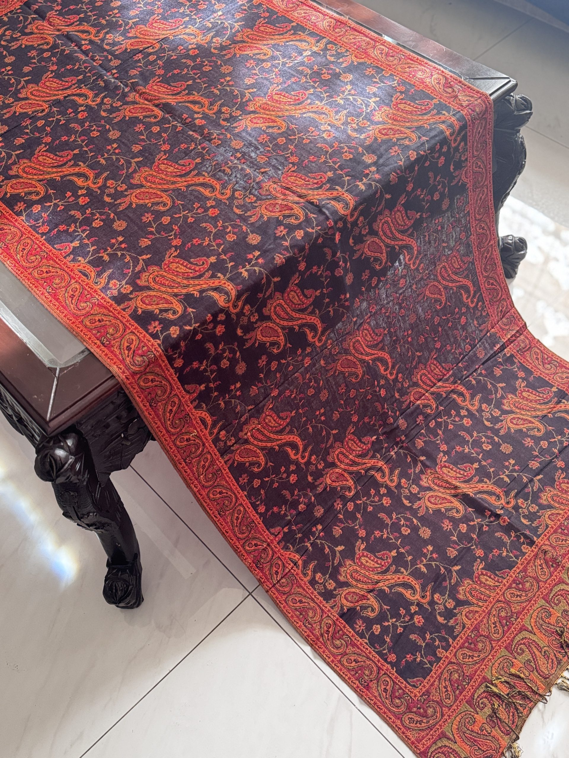 Bohemia Style Black Pashmina Stole with Rust Design (28 × 70 Inches) - Image 4