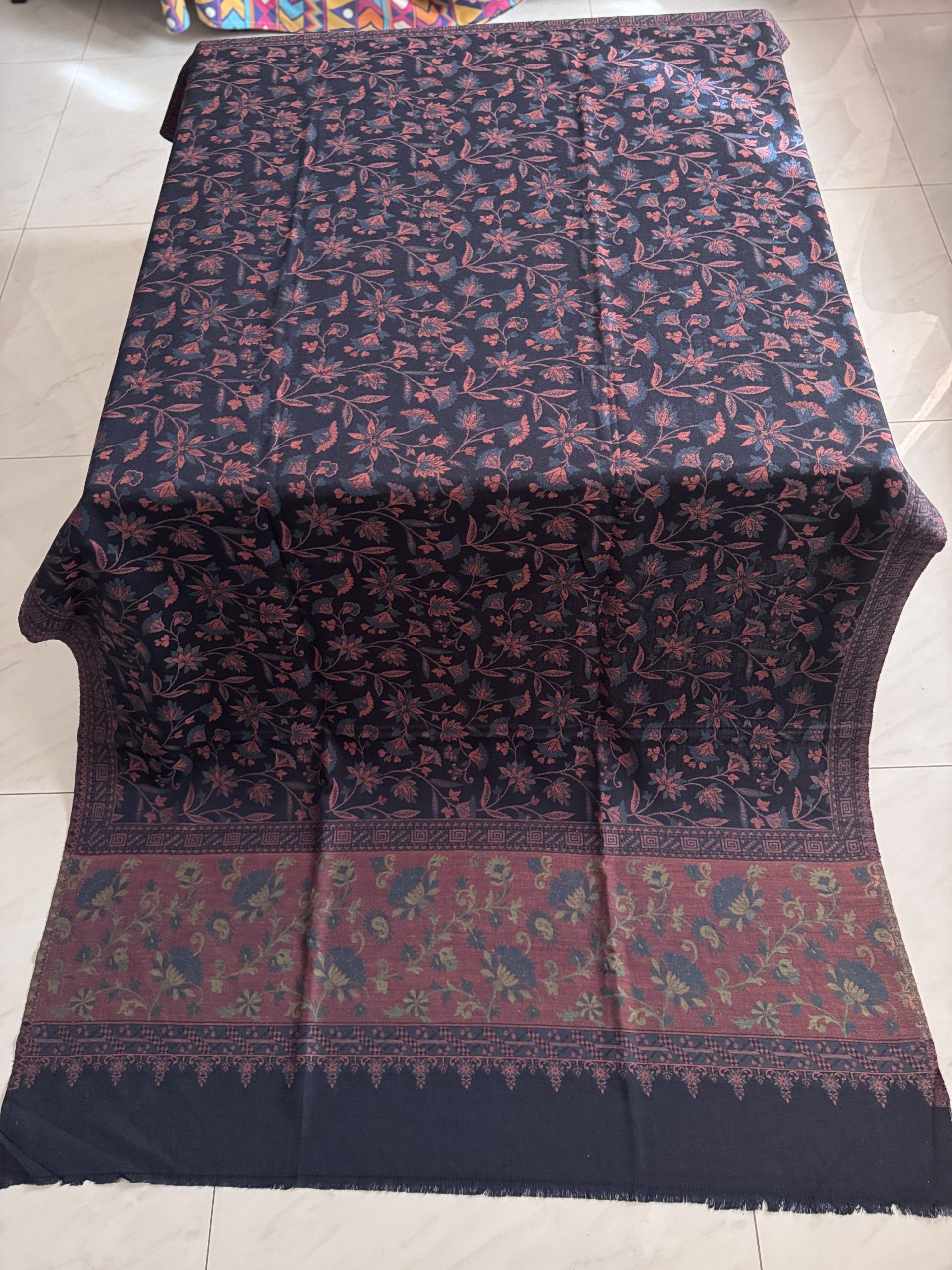 Kani Pashmina Navy Blue Shawl with Contrast Border