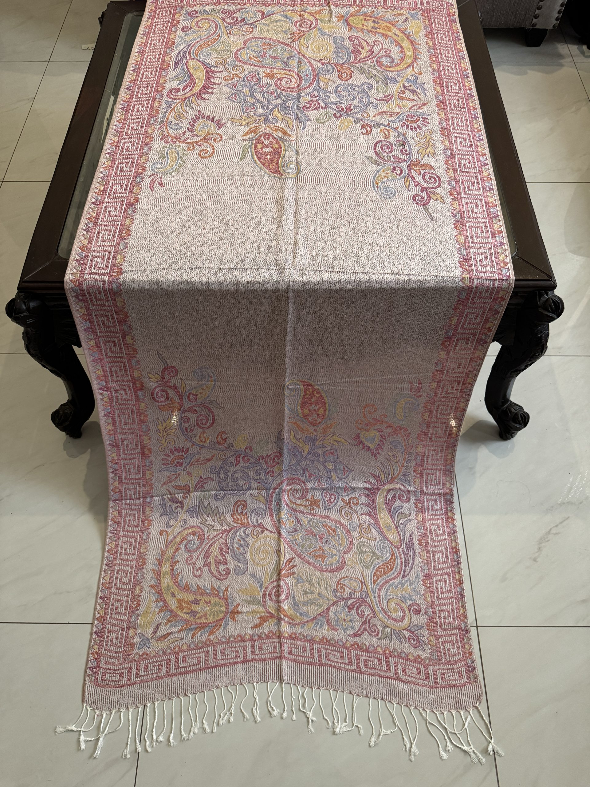 Blush Pink Mughal Floral Paisley Pashmina Stole (28 × 70 Inches)