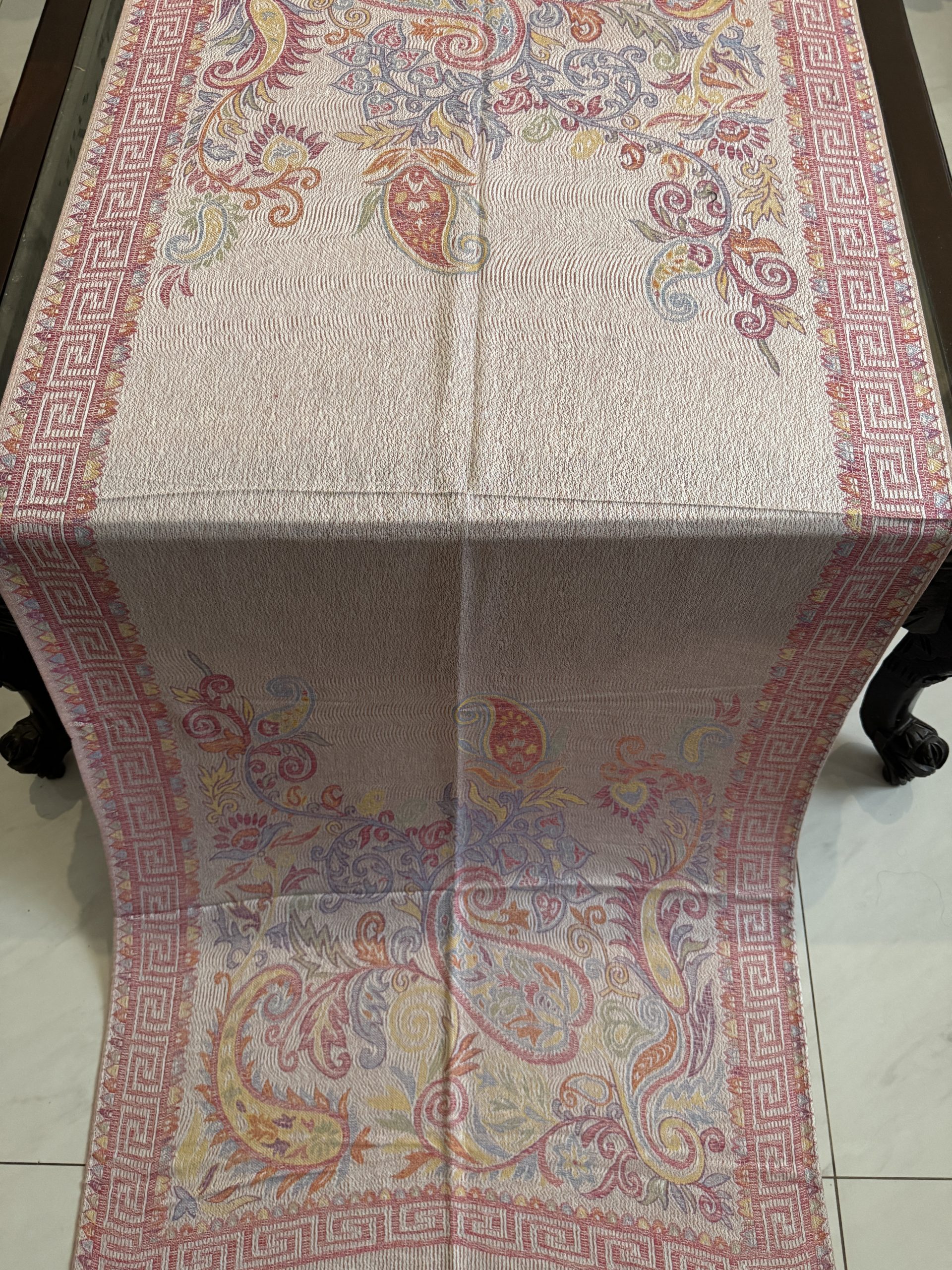 Blush Pink Mughal Floral Paisley Pashmina Stole (28 × 70 Inches) - Image 2