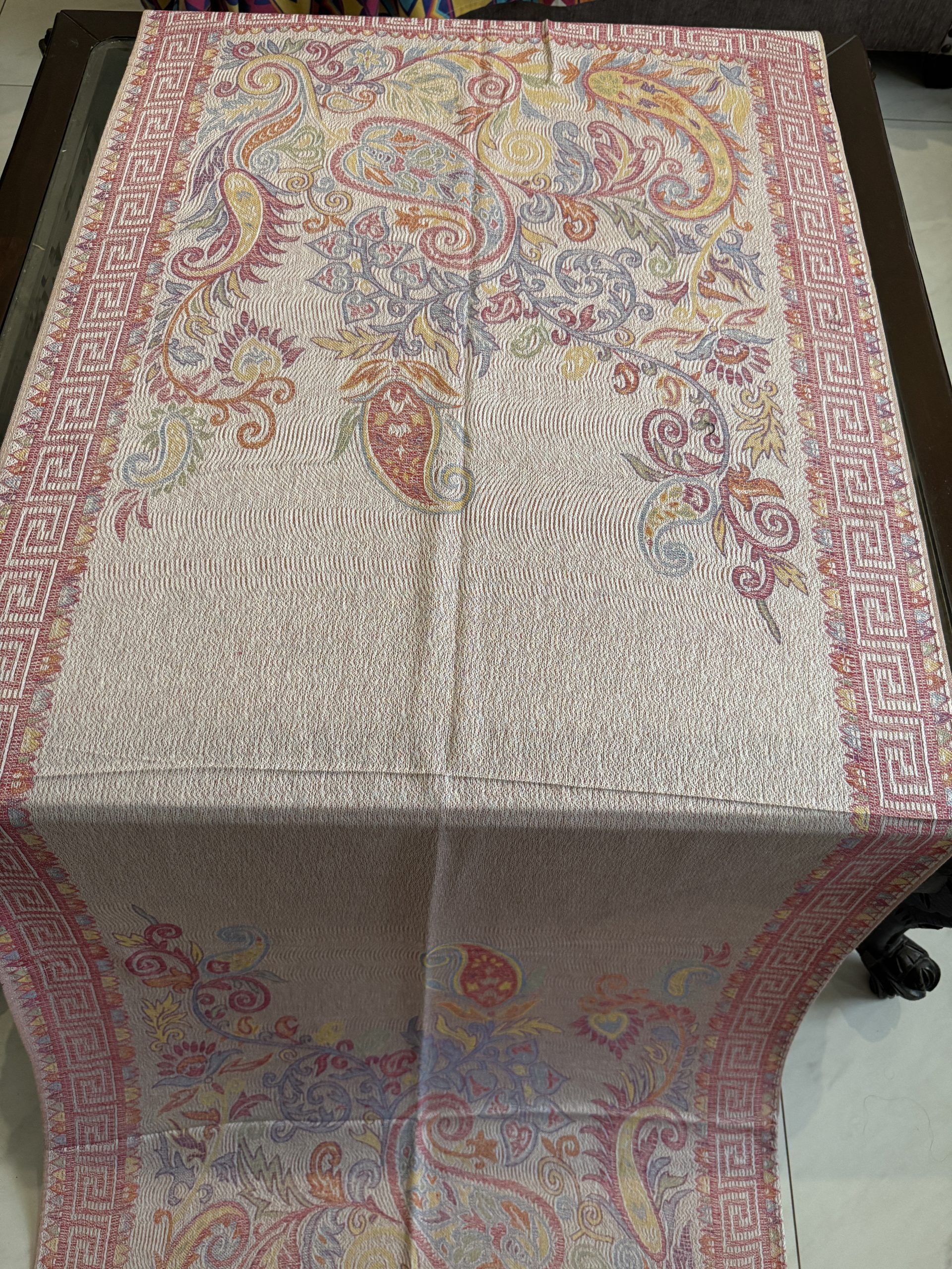 Blush Pink Mughal Floral Paisley Pashmina Stole (28 × 70 Inches) - Image 3