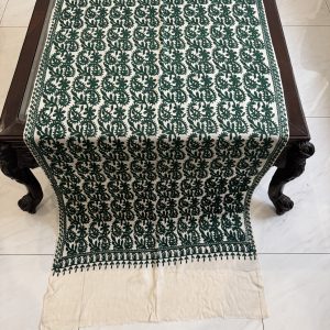 Ivory Pashmina Stole with Dark Green Floral Embroidery (28×80 inches)