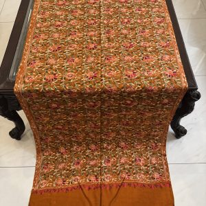 Burnt Orange Pashmina Stole with Floral Embroidery (28×80 inches)