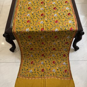Mustard Yellow Pashmina Stole with Floral Vine Embroidery (28×80 inches)
