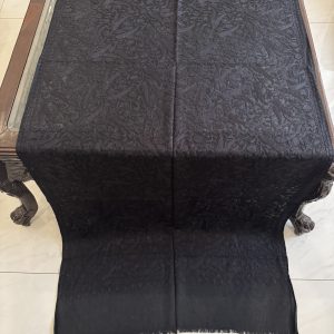 Black Pashmina Stole with Tonal Floral Paisley Pattern Embroidery (28×80 inches)