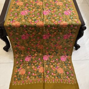 Dark Mustard Pashmina Stole with Floral Embroidery (28×80 inches)