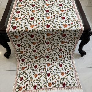 White Pashmina Stole with Floral Vine Embroidery (28×80 inches)