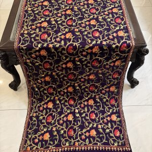 Dark Purple Pashmina Stole with Floral Vine Embroidery (28×80 inches)