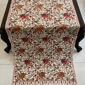 White Pashmina Stole with Multicolour Floral Embroidery (28×80 inches)