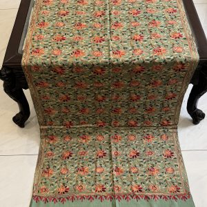 Sage Green Pashmina Stole with Multicolour Floral Embroidery (28×80 inches)