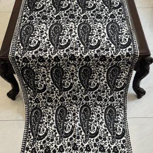 Black & White Pashmina Stole with Paisley Embroidery (28×80 inches)