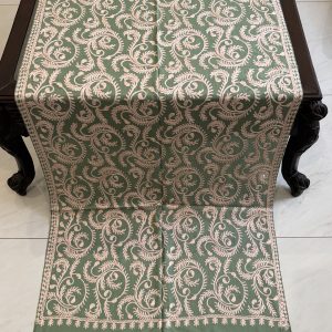Zareen – Olive Green Pashmina Stole with Paisley Embroidery (28×80 inches)