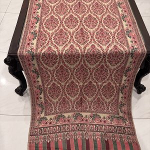 Antique Beige Kani Pashmina Stole with Traditional Floral Damask Weave (28×70 inches)