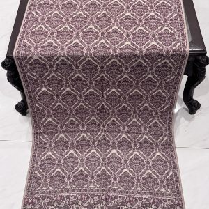 Beige Kani Pashmina Stole with Maroon Floral Medallion Weave & Traditional Border (28×70 inches)