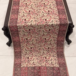 Beige Kani Pashmina Stole with Floral & Bird Motif Weave (28×70 inches)