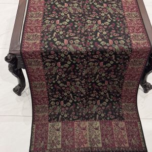 Black Kani Pashmina Stole with Floral & Bird Motif Pattern (28×70 inches)