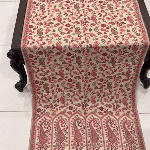 Ivory & Crimson Kani Pashmina Stole with Paisley & Floral Woven Design – 28×70 Inches
