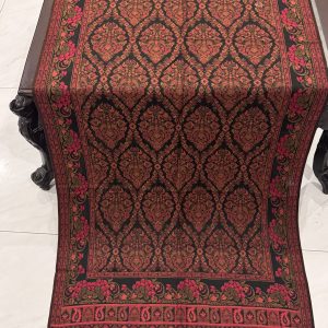 Black & Rosewood Kani Pashmina Stole with Ornate Floral Damask Design – 28×70 Inches