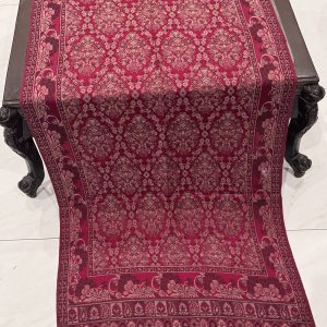 Ruby Magenta Kani Pashmina Stole with Intricate Floral Damask Pattern – 28×70 Inches