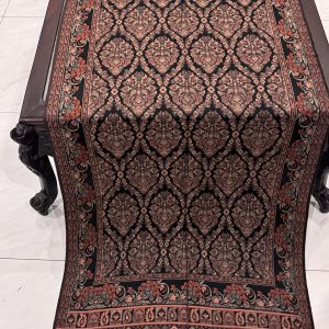Black & Copper Kani Pashmina Stole with Ornate Floral Damask Design – 28×70 Inches