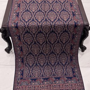 Navy Blue & Antique Rose Kani Pashmina Stole with Intricate Floral Damask Design – 28×70 Inches
