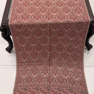 Cream & Maroon Kani Pashmina Stole with Intricate Diamond Floral Motifs (28×70 inches)