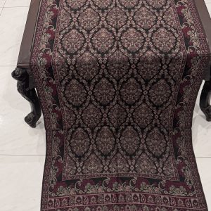 Black & Burgundy Kani Pashmina Stole with Intricate Floral Damask Design
