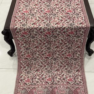 Ivory & Burgundy Kani Pashmina Stole with Traditional Paisley & Floral Pattern