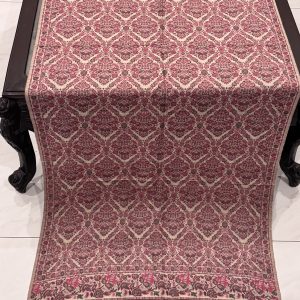 Rose Pink & Cream Kani Pashmina Stole with Intricate Floral Diamond Pattern