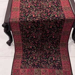 Black Floral Kani Pashmina Stole with Bird & Garden Motifs