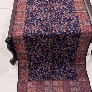 Navy Blue & Peach Floral Kani Pashmina Stole with Kashmiri Bird Motifs