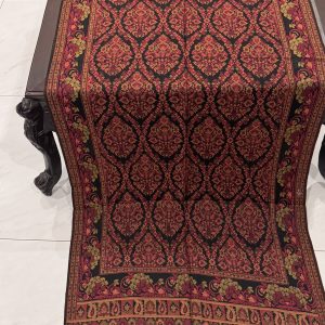 Black Floral Kani Pashmina Stole with Ornamental Diamond Motifs